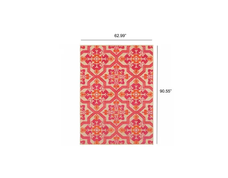 5' X 8' Pink And Orange Moroccan Indoor Outdoor Area Rug
