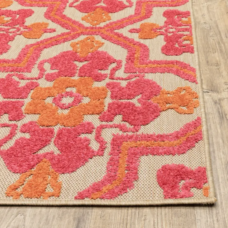 7' X 10' Pink And Orange Moroccan Indoor Outdoor Area Rug