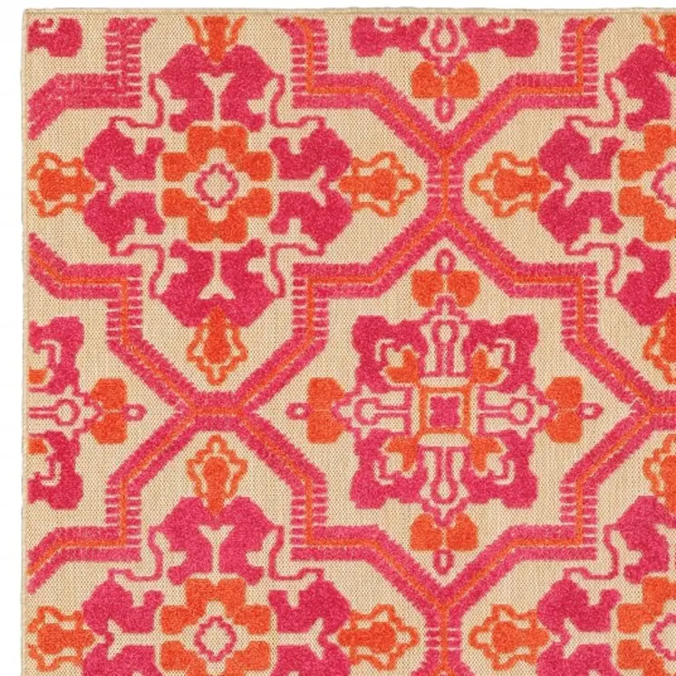 7' X 10' Pink And Orange Moroccan Indoor Outdoor Area Rug