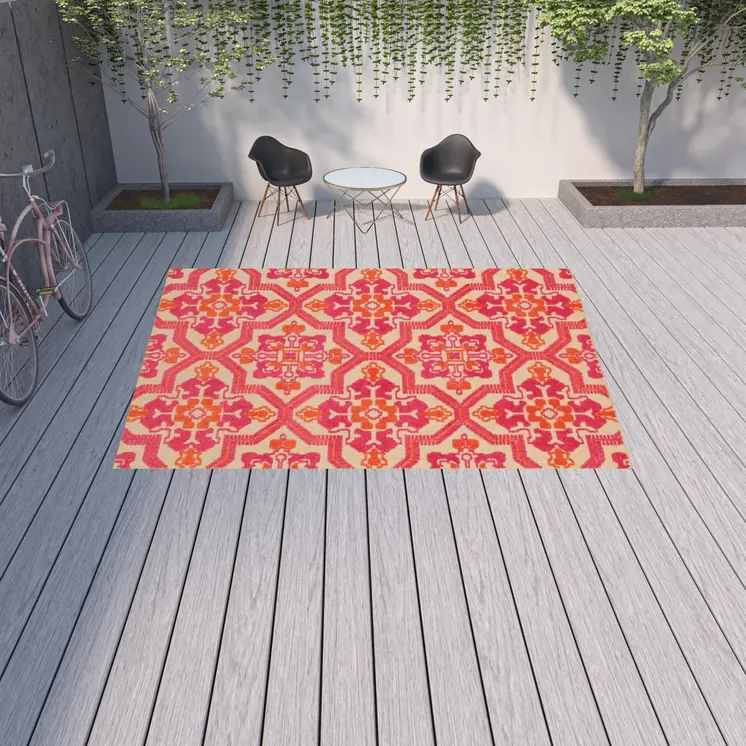 10' X 13' Pink And Orange Moroccan Indoor Outdoor Area Rug