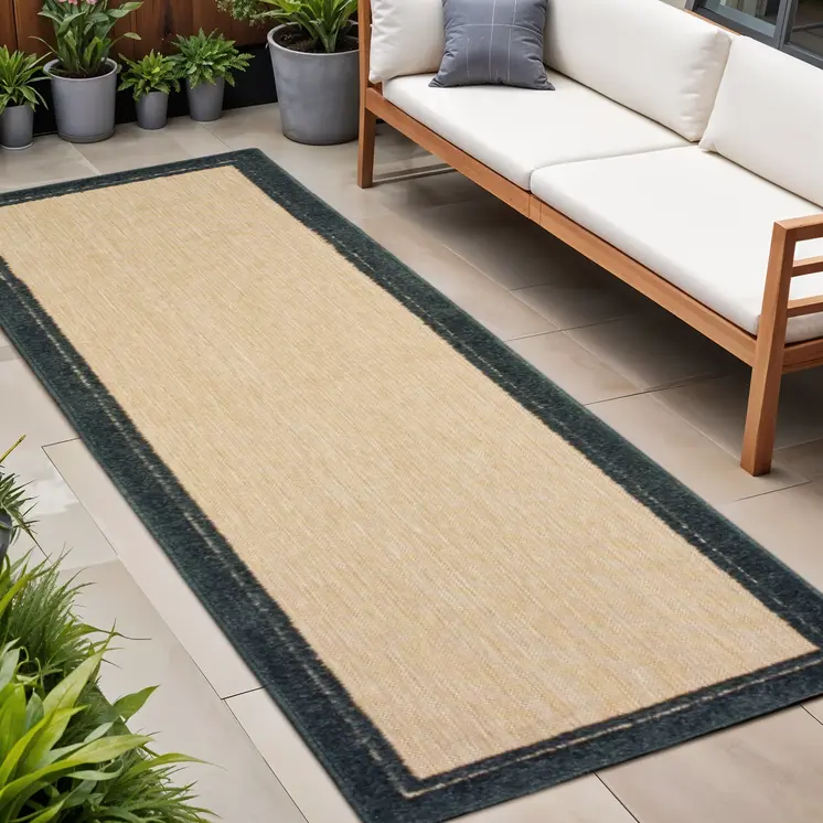 8' Beige And Black Indoor Outdoor Area Rug