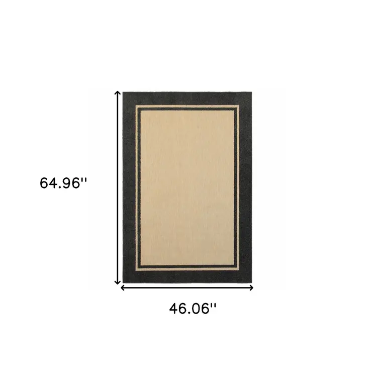 4' X 5' Beige And Black Indoor Outdoor Area Rug