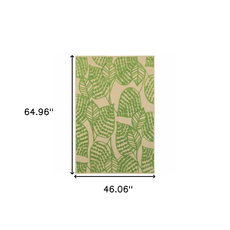 4' X 5' Green Floral Indoor Outdoor Area Rug