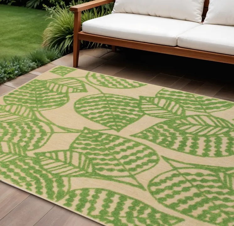 10' X 13' Green Floral Indoor Outdoor Area Rug