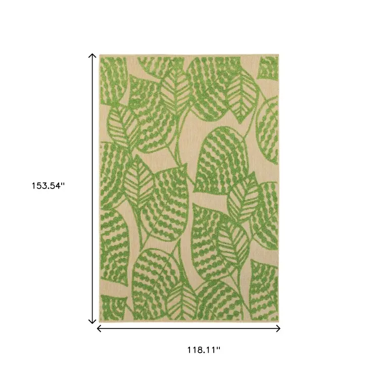 10' X 13' Green Floral Indoor Outdoor Area Rug