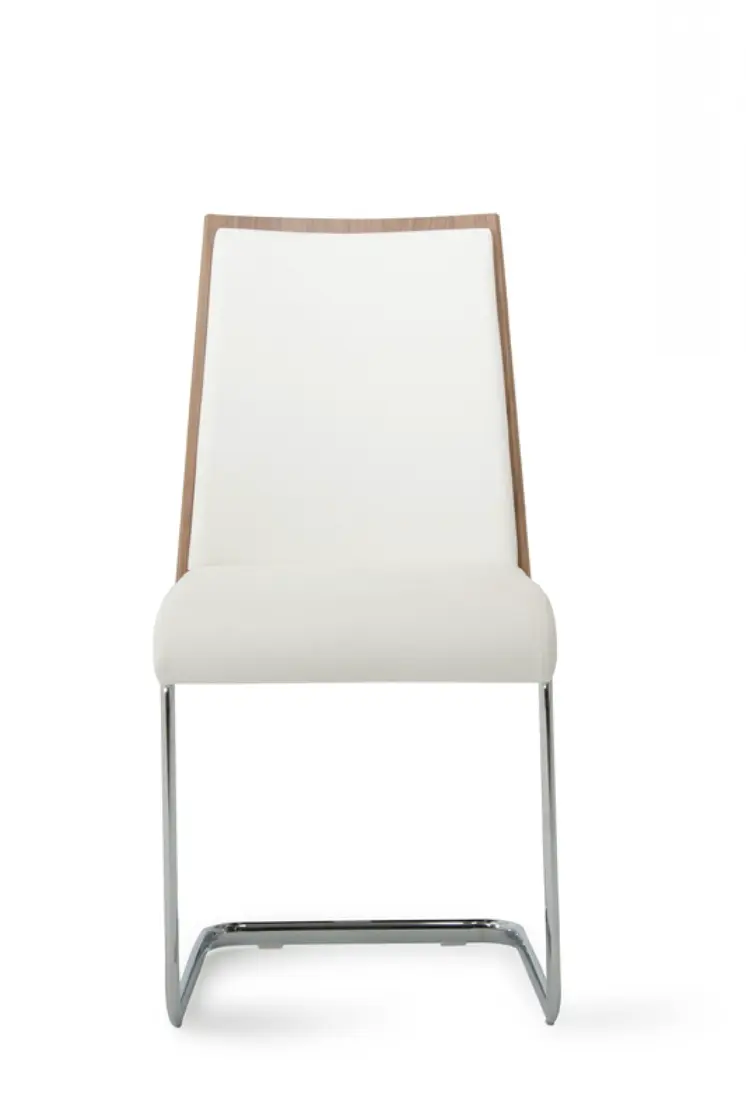 Set of Two White and Silver Upholstered Faux Leather Dining Side Chairs
