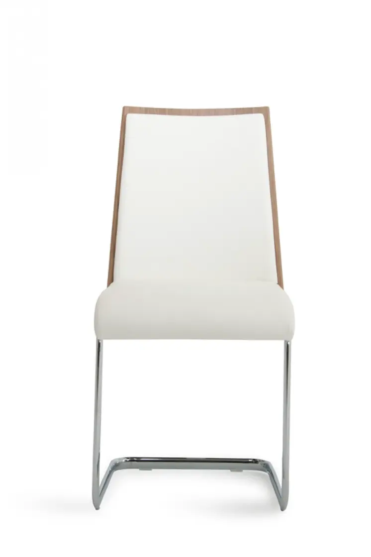 Set of Two White and Silver Upholstered Faux Leather Dining Side Chairs