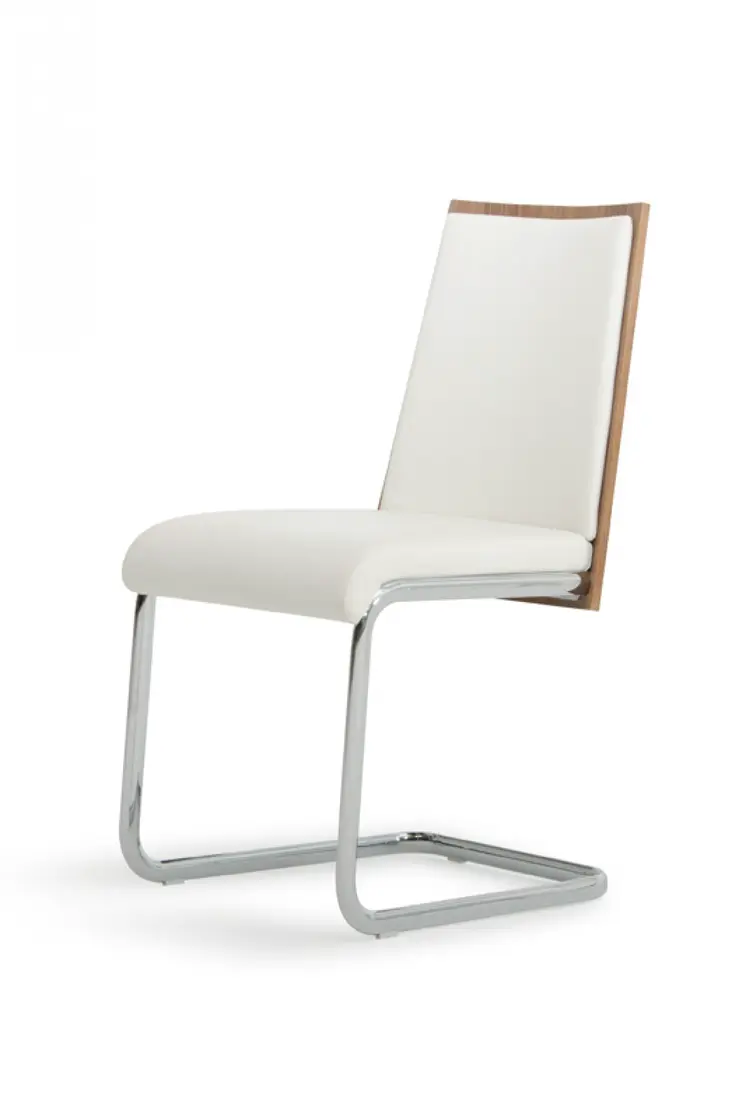Set of Two White and Silver Upholstered Faux Leather Dining Side Chairs