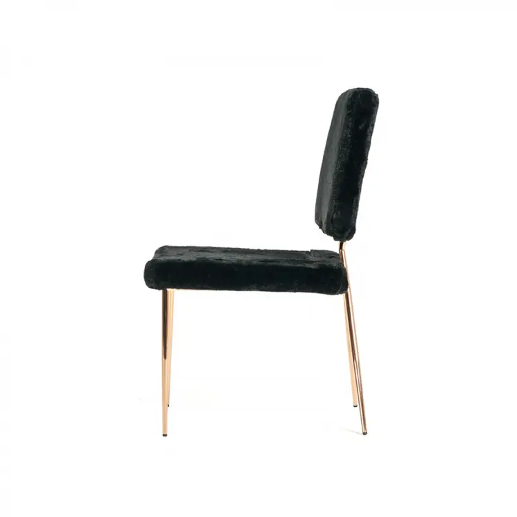 Set of Two Black and Gold Upholstered Fabric Dining Side Chairs