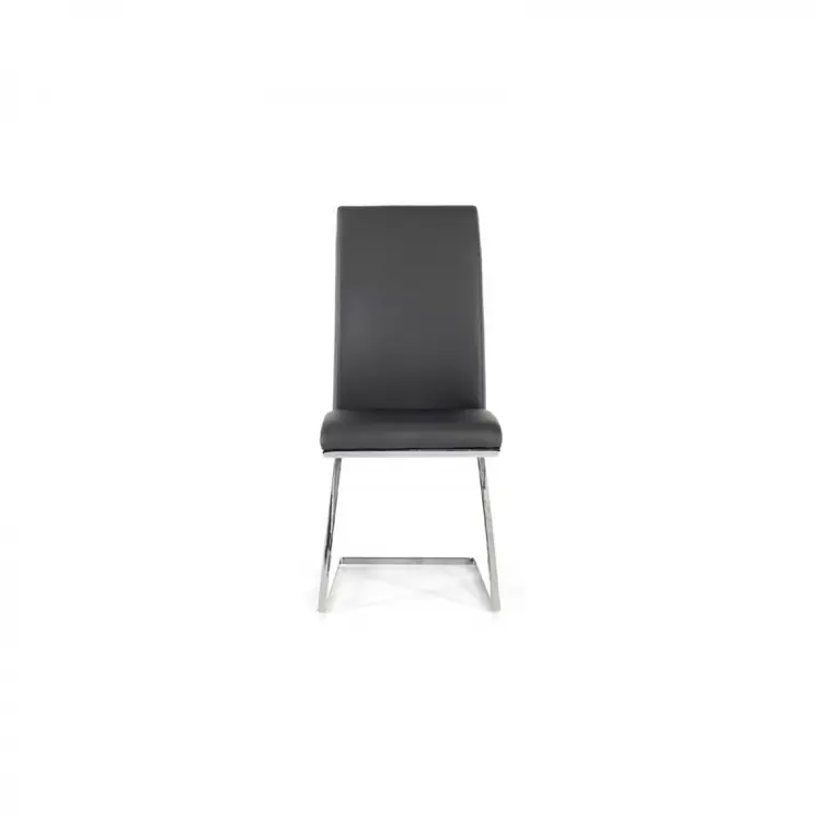 Set of Two Gray and Silver Upholstered Faux Leather Dining Side Chairs