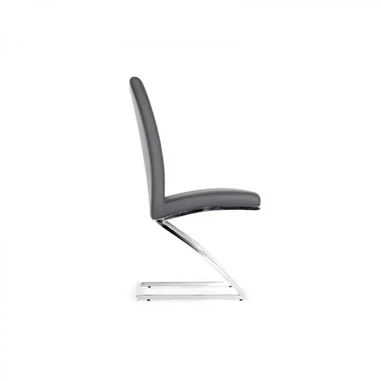 Set of Two Gray and Silver Upholstered Faux Leather Dining Side Chairs