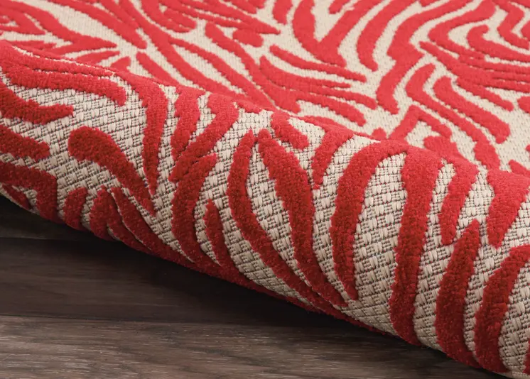 3' X 4' Red And Ivory Abstract Indoor Outdoor Area Rug