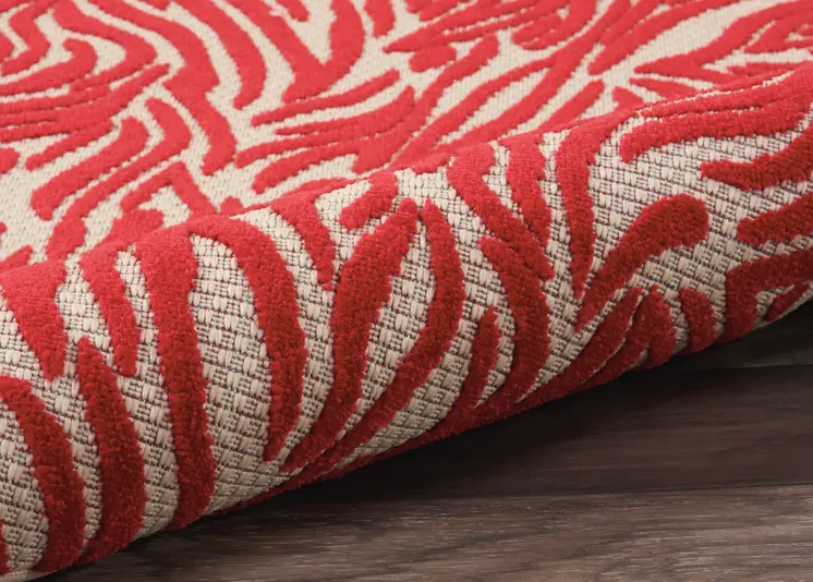 3' X 4' Red And Ivory Abstract Indoor Outdoor Area Rug