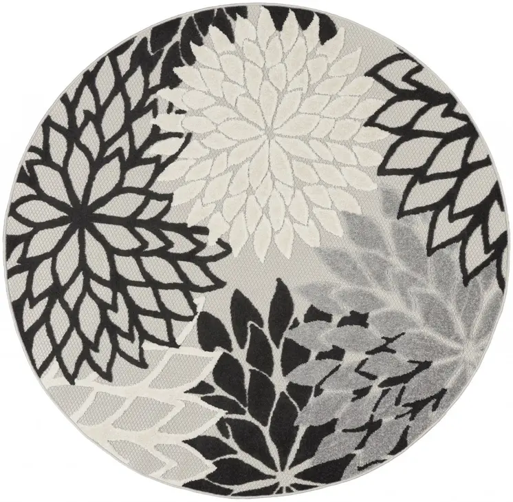 5' Black And White Round Indoor Outdoor Area Rug