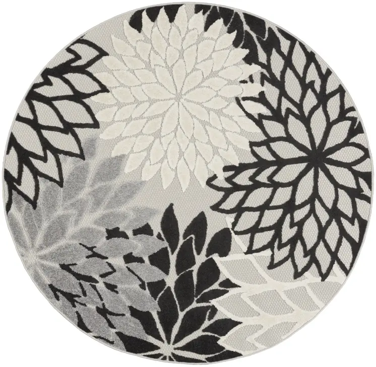 5' Black And White Round Indoor Outdoor Area Rug