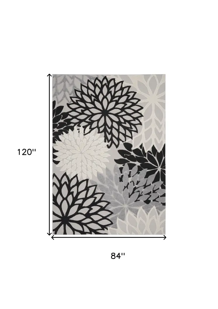 7' X 10' Black And White Handmade Indoor Outdoor Area Rug