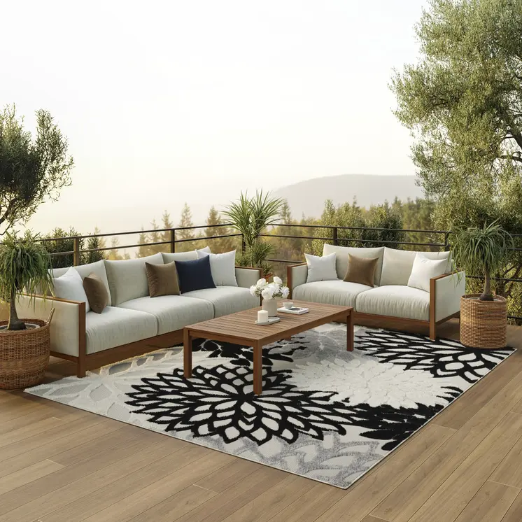 8' X 11' Black And White Indoor Outdoor Area Rug