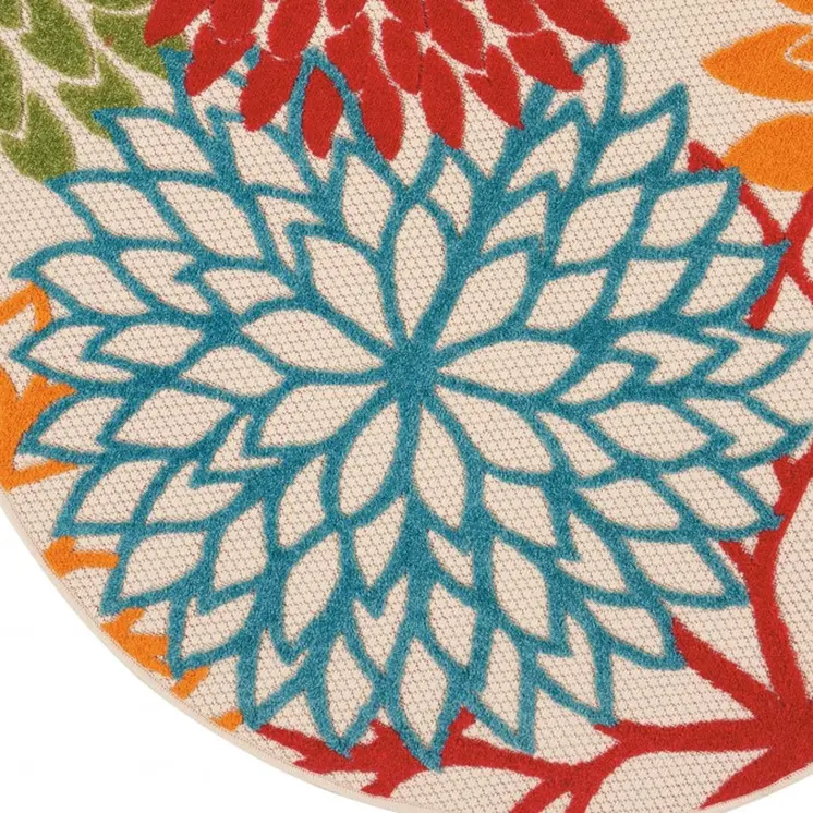 4' Green And Ivory Round Indoor Outdoor Area Rug