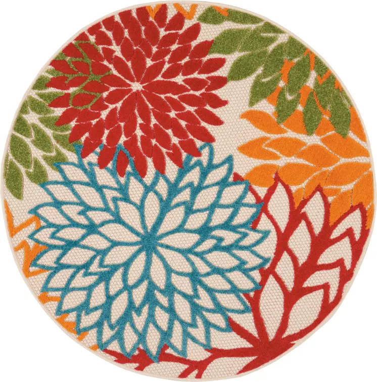 4' Green And Ivory Round Indoor Outdoor Area Rug