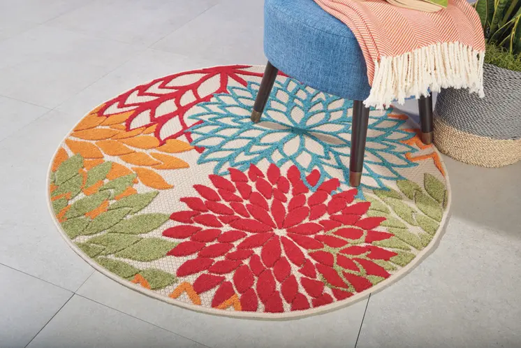 4' Green And Ivory Round Indoor Outdoor Area Rug