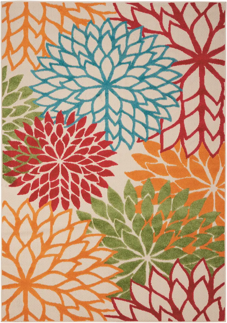 5' X 8' Green And Ivory Floral Indoor Outdoor Area Rug