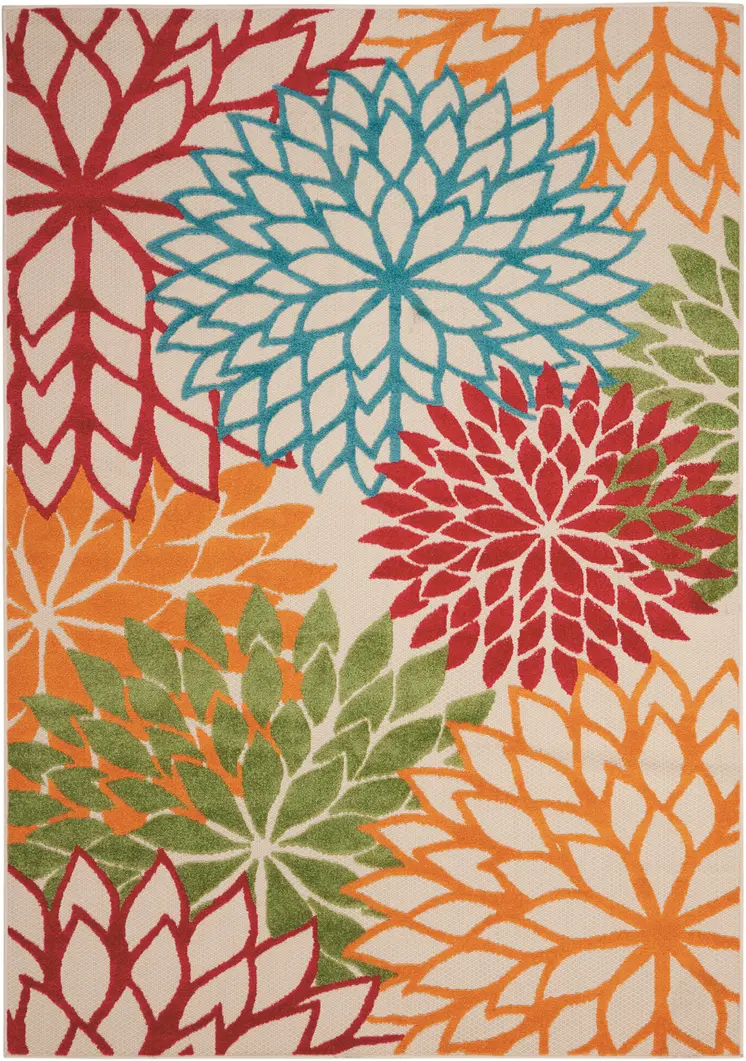 5' X 8' Green And Ivory Floral Indoor Outdoor Area Rug
