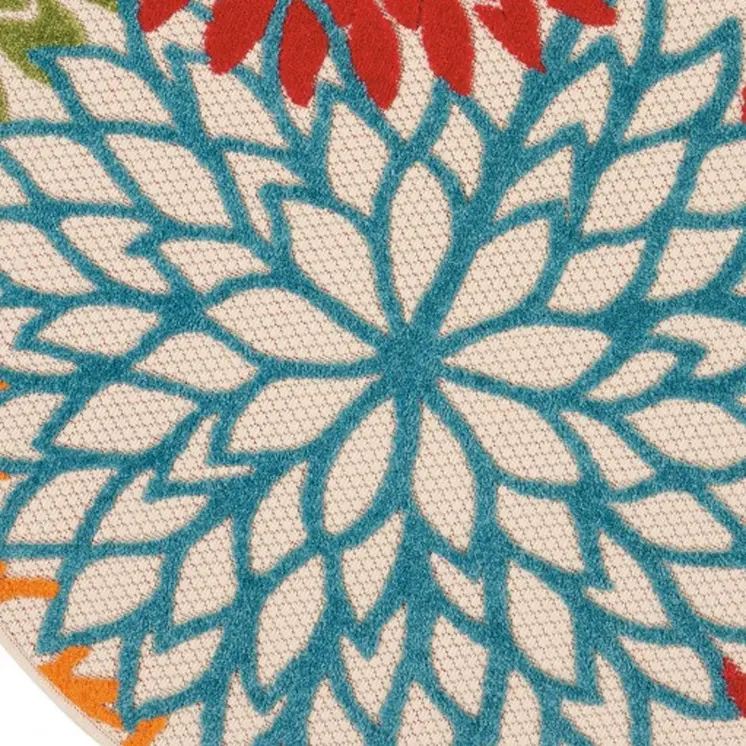 5' Green And Ivory Round Indoor Outdoor Area Rug