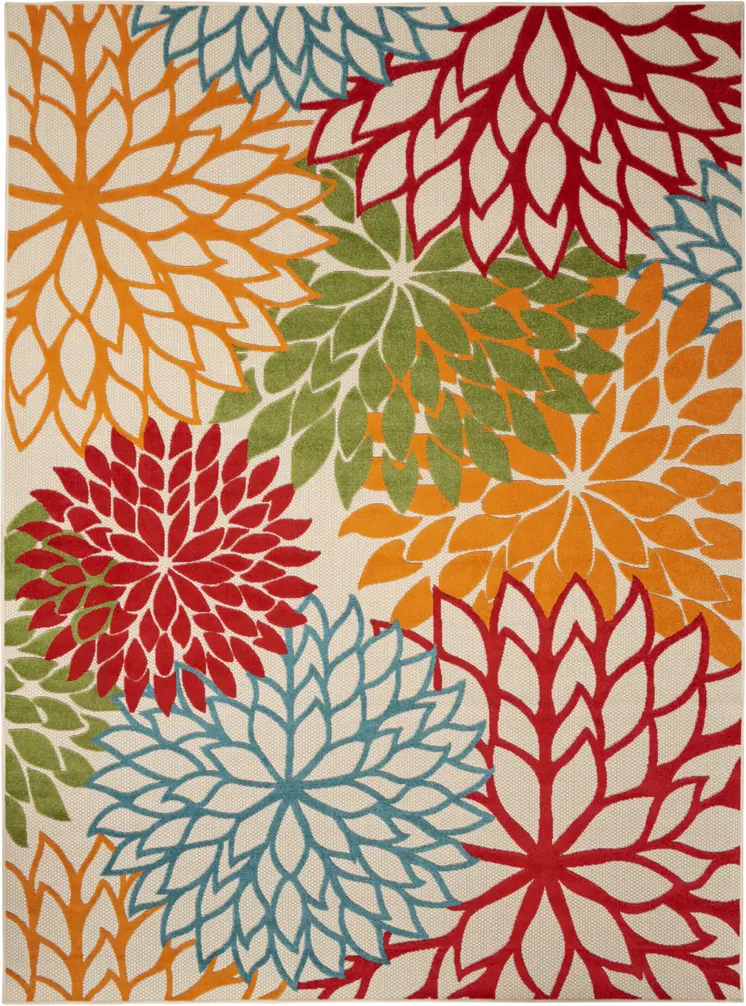 7' X 10' Green And Ivory Floral Indoor Outdoor Area Rug