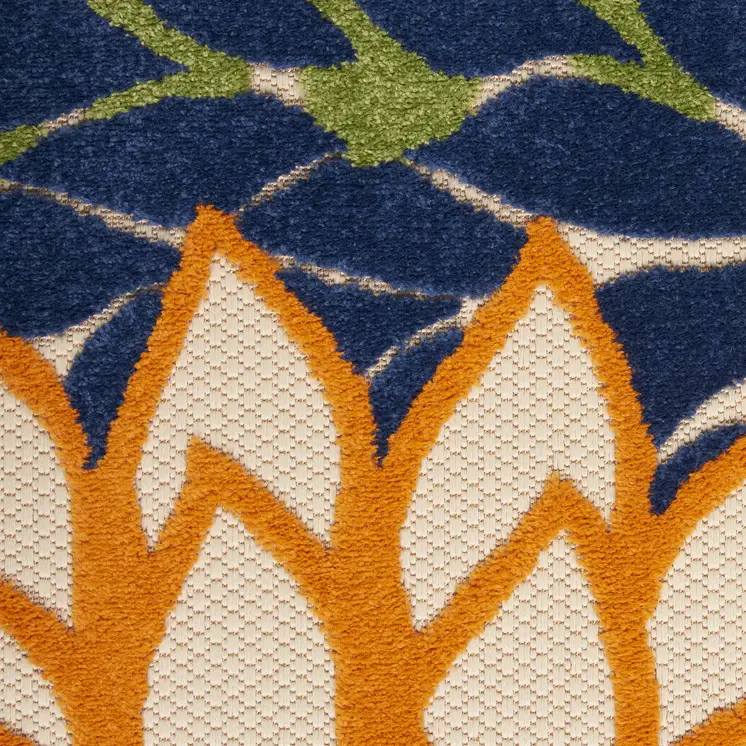 12' Ivory And Blue Floral Indoor Outdoor Runner Rug