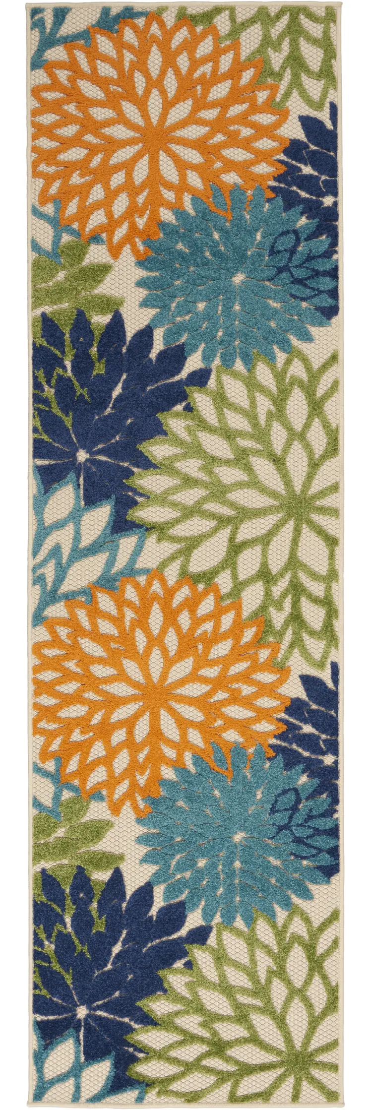 12' Ivory And Blue Floral Indoor Outdoor Runner Rug