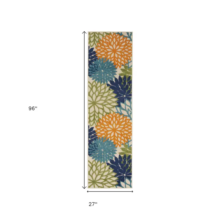 8' Ivory And Blue Indoor Outdoor Area Rug
