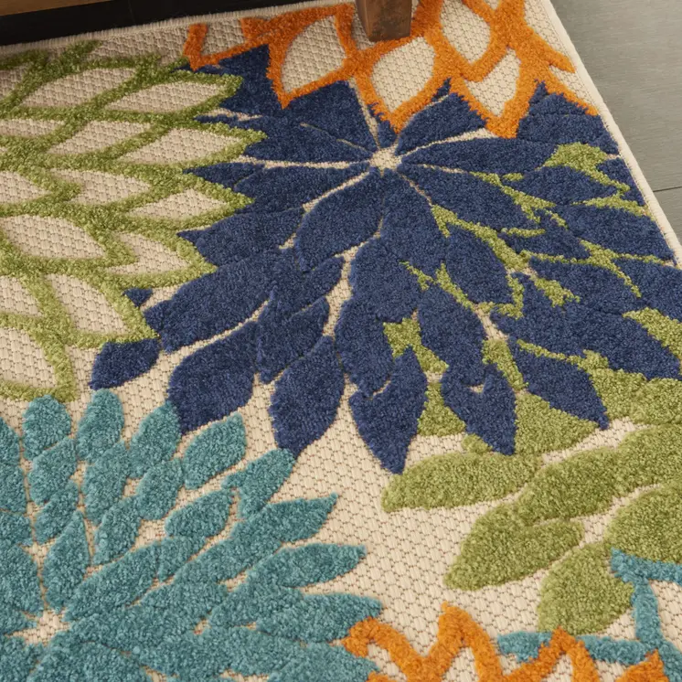 3' X 4' Ivory And Blue Indoor Outdoor Area Rug