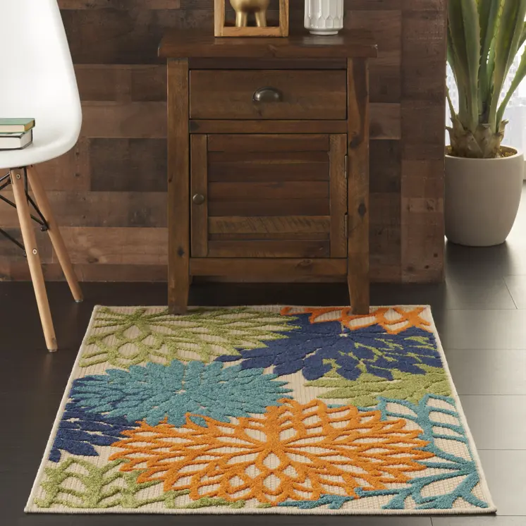3' X 4' Ivory And Blue Indoor Outdoor Area Rug