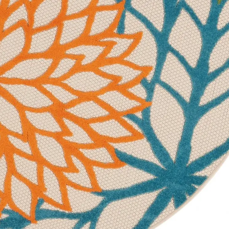 5' Ivory And Blue Round Indoor Outdoor Area Rug