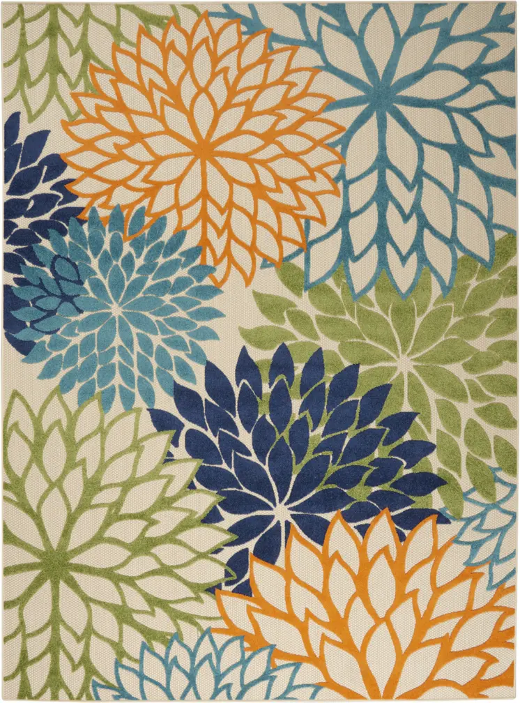 7' X 10' Ivory And Blue Floral Indoor Outdoor Area Rug