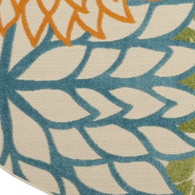 8' Ivory And Blue Round Indoor Outdoor Area Rug