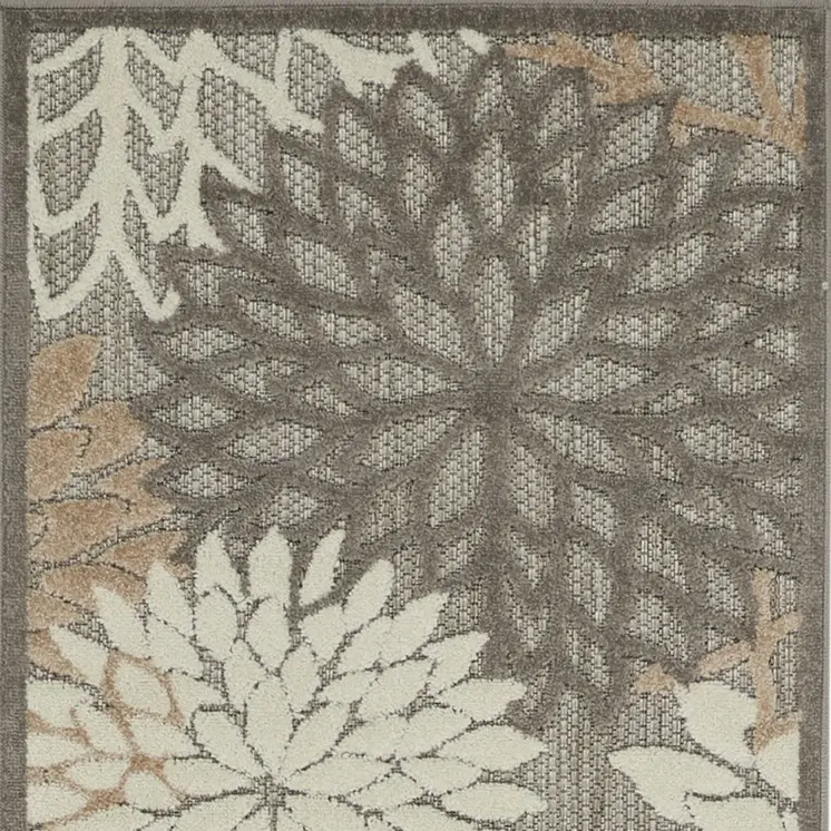 6' Gray And Ivory Floral Indoor Outdoor Area Rug