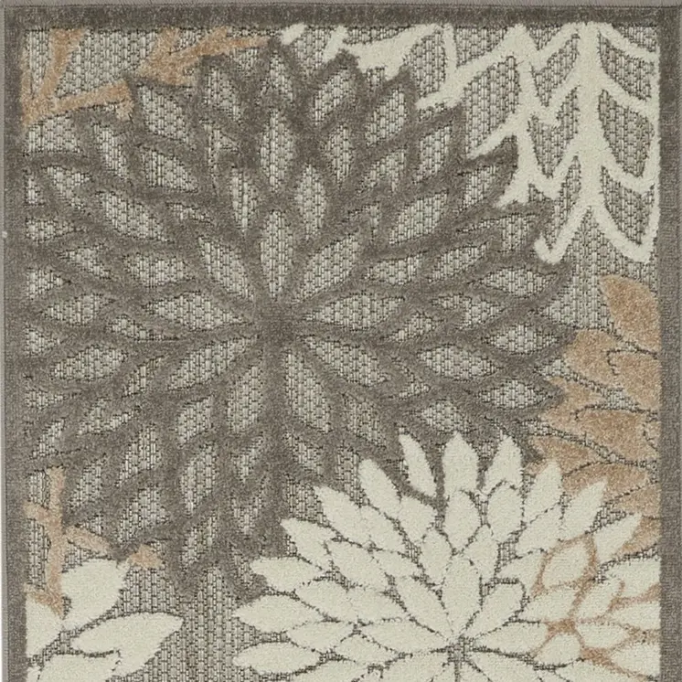 6' Gray And Ivory Floral Indoor Outdoor Area Rug