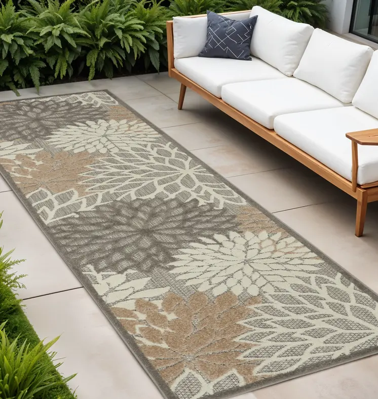 10' Gray And Ivory Indoor Outdoor Area Rug