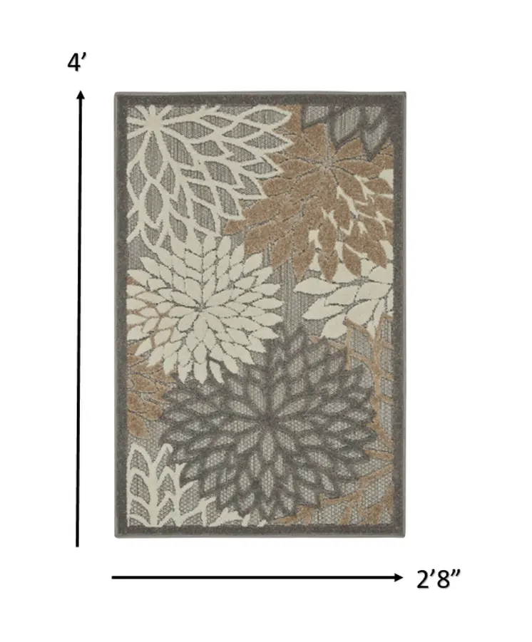 3' X 4' Gray And Ivory Floral Indoor Outdoor Area Rug
