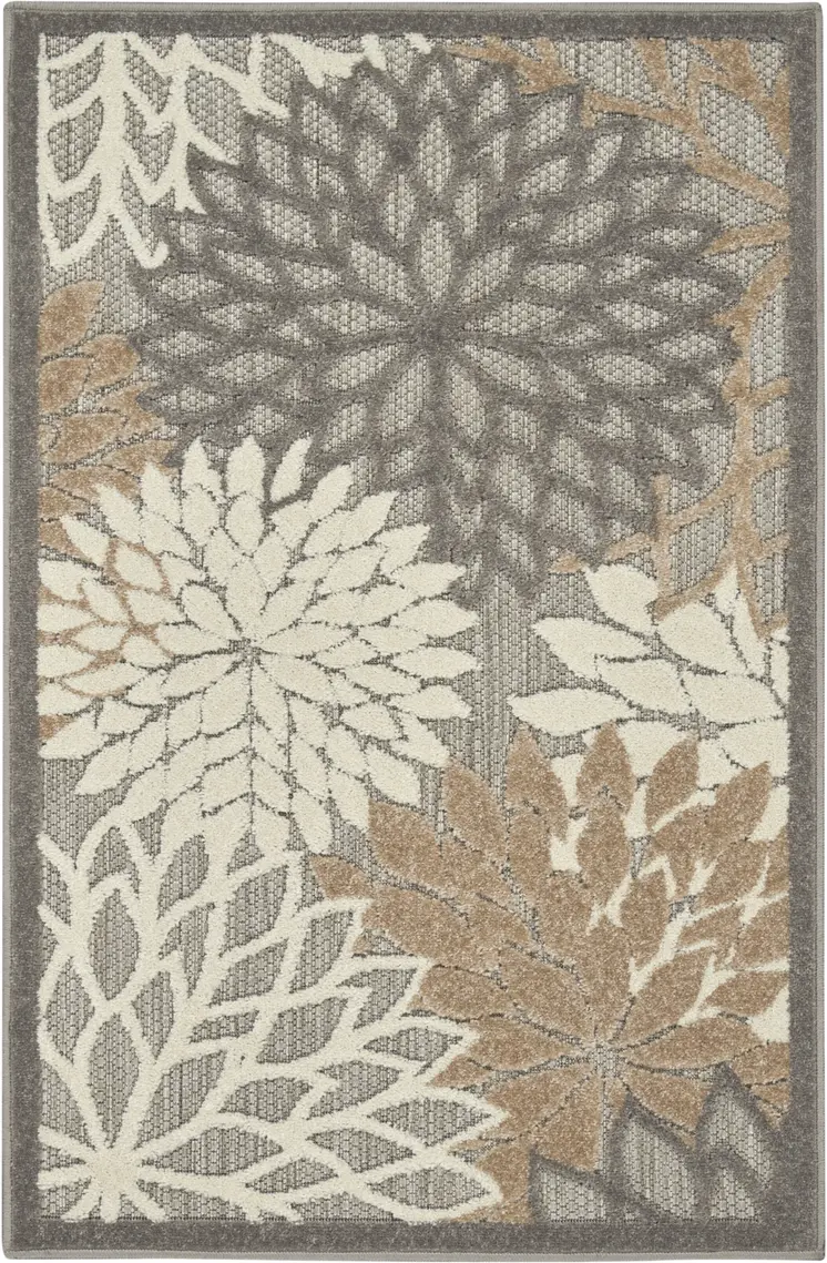 3' X 4' Gray And Ivory Floral Indoor Outdoor Area Rug