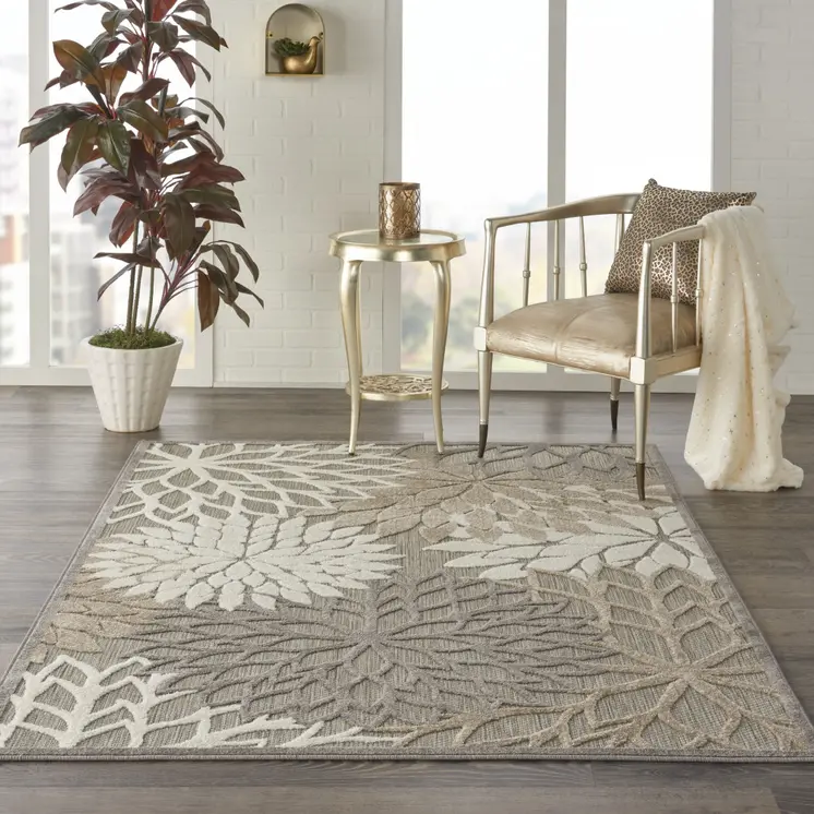 4' X 6' Gray And Ivory Indoor Outdoor Area Rug