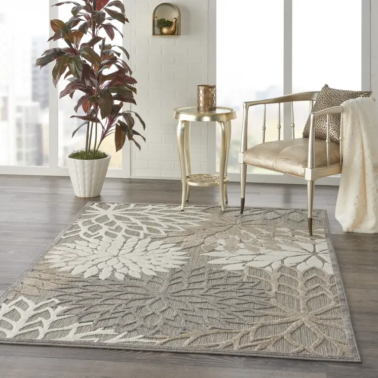 4' X 6' Gray And Ivory Indoor Outdoor Area Rug