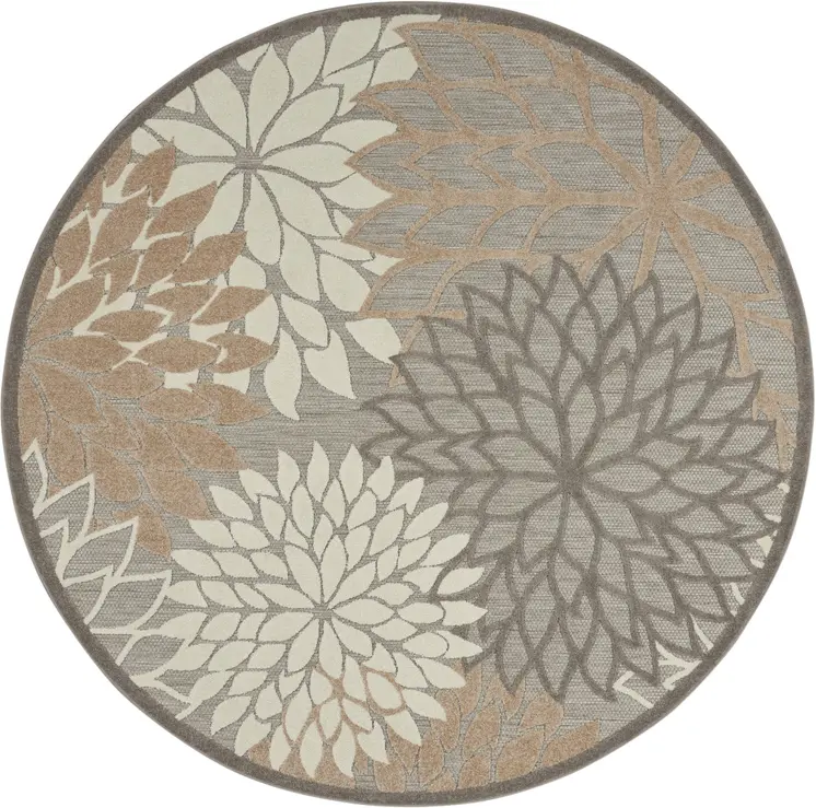 4' Gray And Ivory Round Indoor Outdoor Area Rug