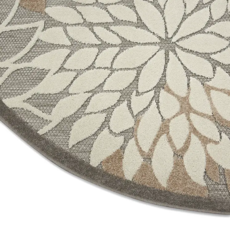 4' Gray And Ivory Round Indoor Outdoor Area Rug