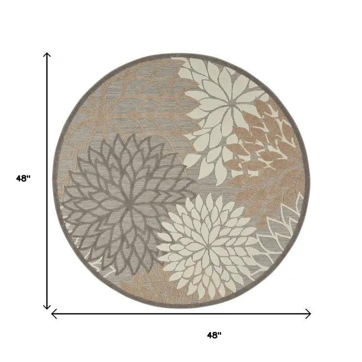4' Gray And Ivory Round Indoor Outdoor Area Rug