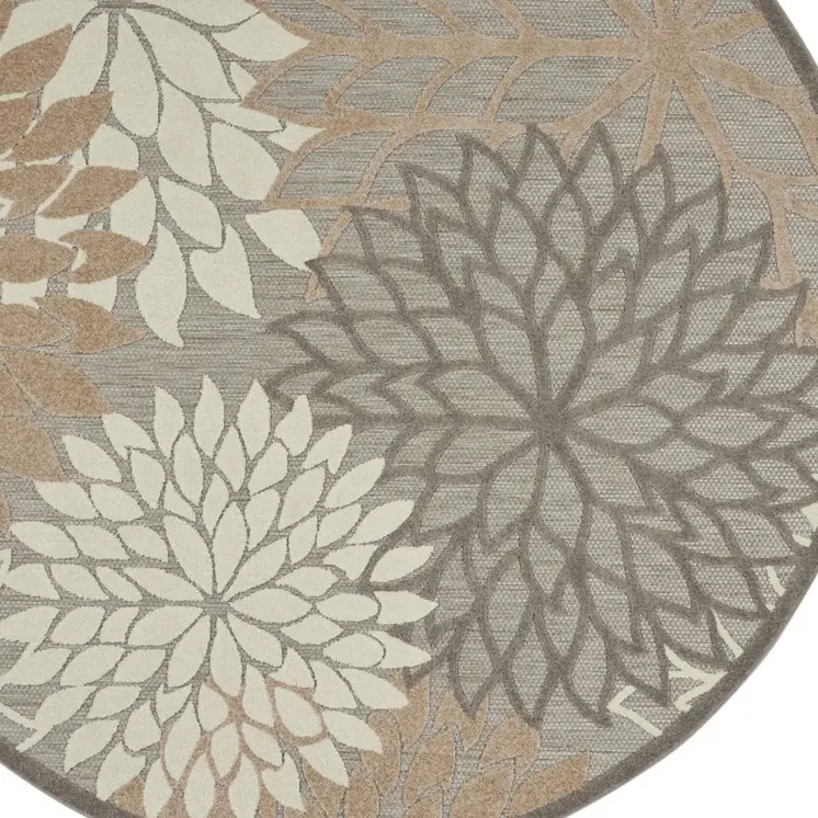 4' Gray And Ivory Round Indoor Outdoor Area Rug