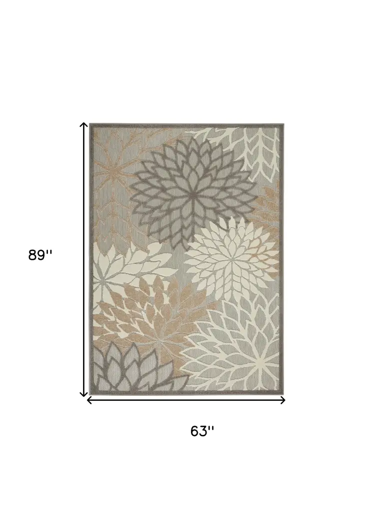 5' X 8' Gray And Ivory Floral Indoor Outdoor Area Rug