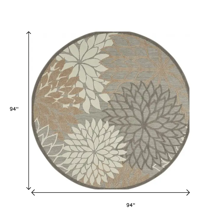 8' Gray And Ivory Round Indoor Outdoor Area Rug