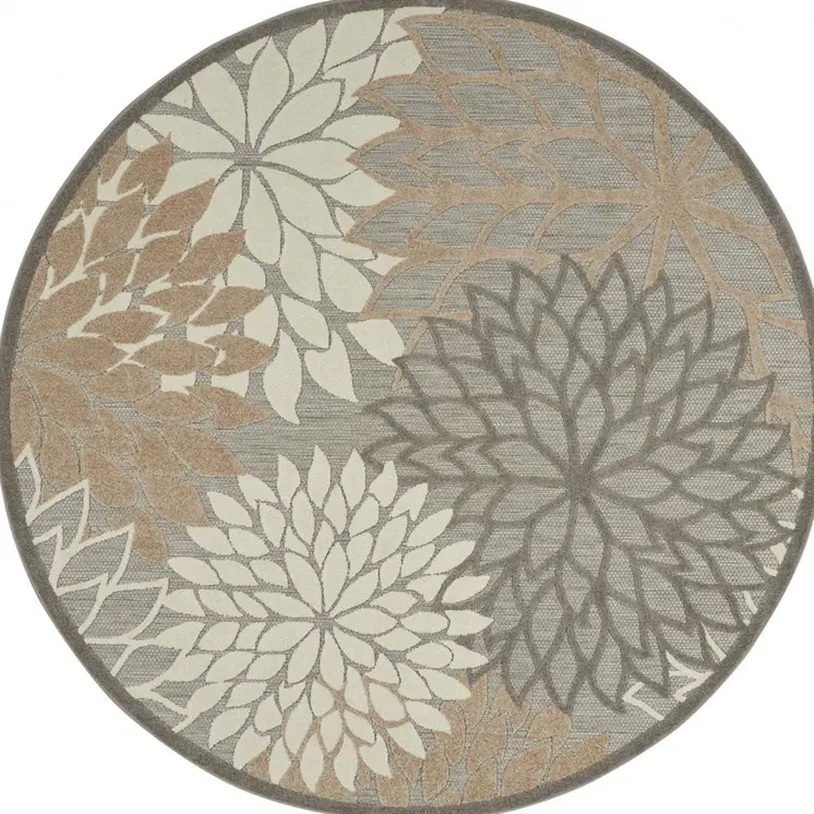 8' Gray And Ivory Round Indoor Outdoor Area Rug
